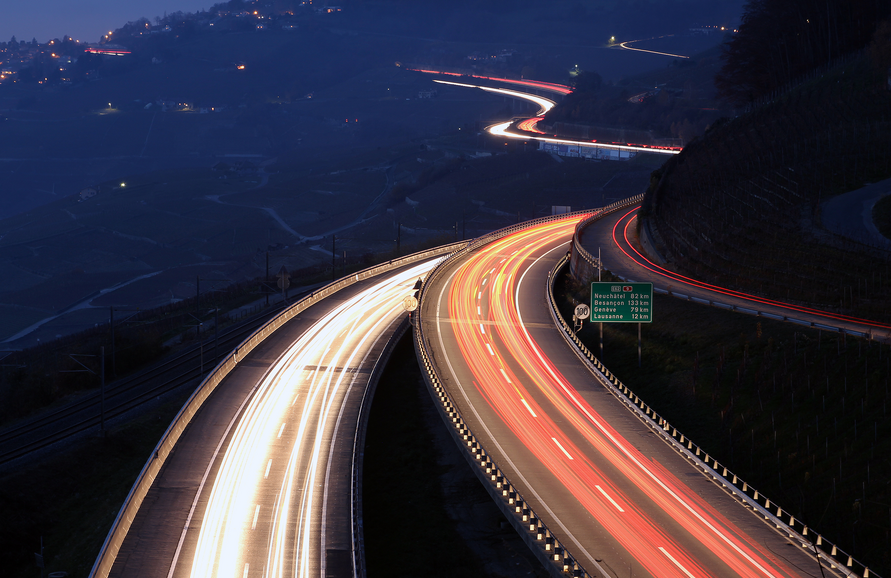 Autobahn Genfersee Nacht Verkehr
